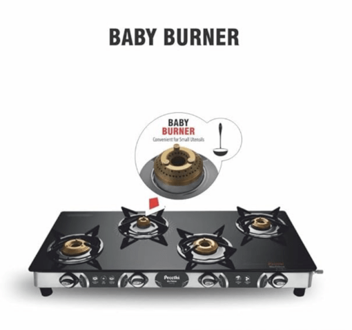 Preethi Blu-Flame Stainless Steel Jumbo Max Glass Top LPG Gas Stove with 4 Burner (Multicolour) (ISI Certified), Standard, GTS 118 - Image 4